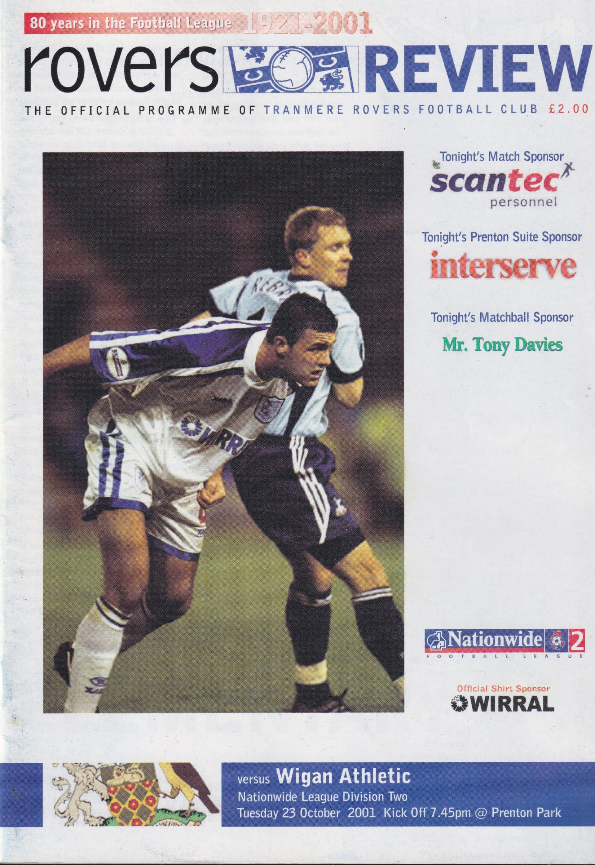 Tranmere Rovers v Wigan Athletic match programme